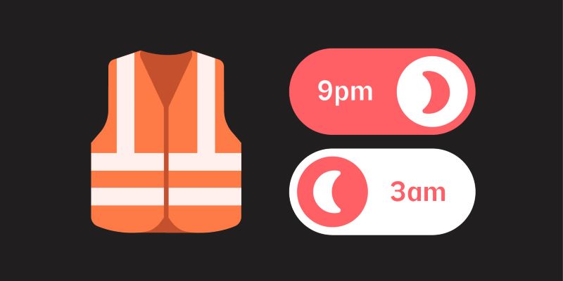 Street Marshal graphics depicting an orange fluorescent vest and a 9pm to 3am time period