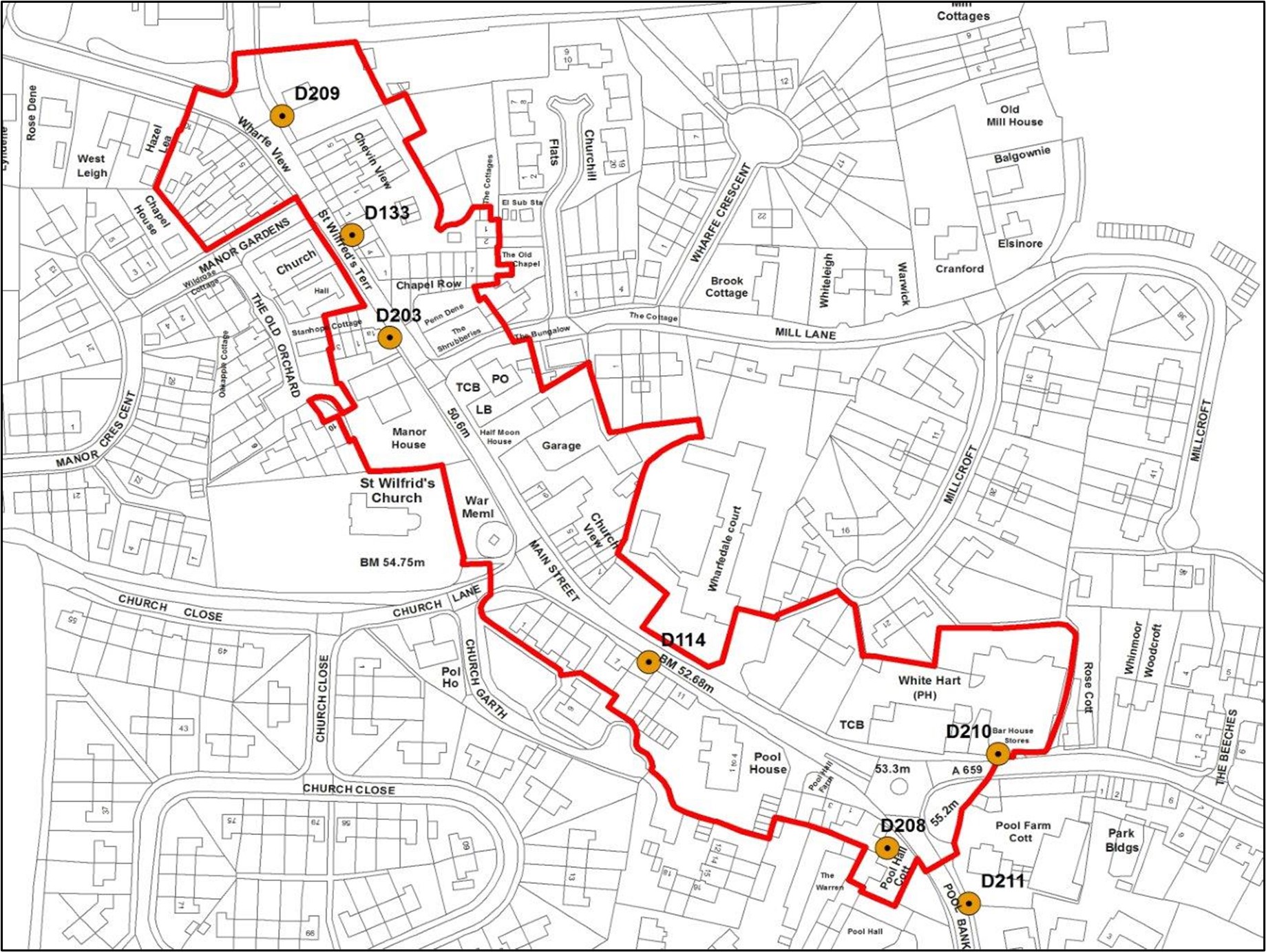 map showing the air quality management area monitoring in Pool-in-Wharfedale